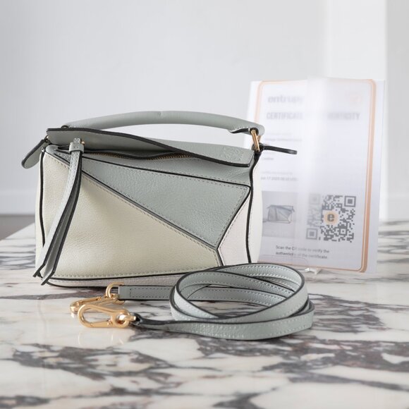 LOEWE Mini Puzzle Shoulder Bag White/Ash Grey/Marble Green w/ COA - Picture 1 of 16